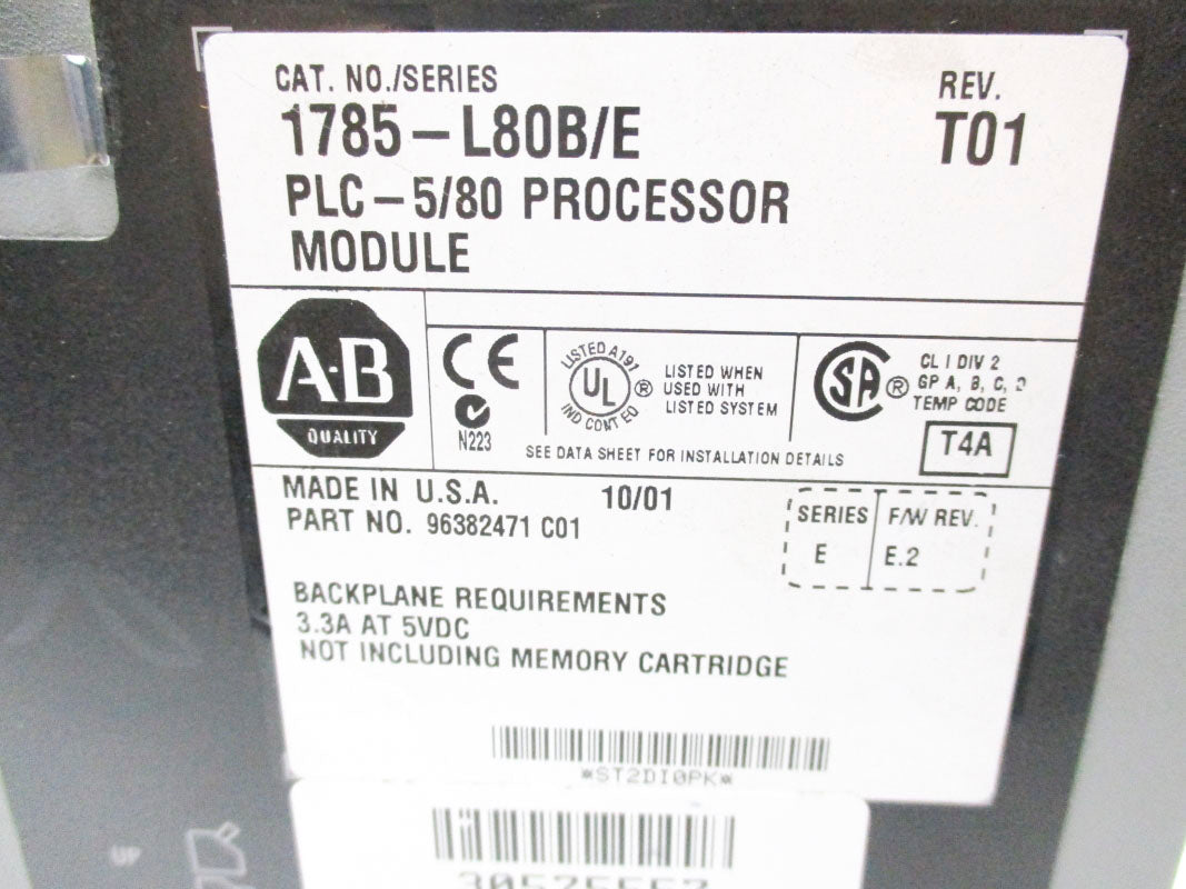 ALLEN BRADLEY 1785-L80B SER. E F/W E.2 5VDC 3.3A UNMP