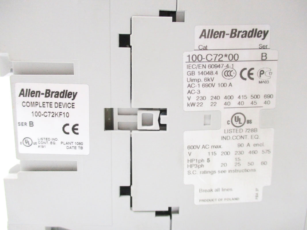 ALLEN BRADLEY 100-C72KF10 SER. B 230V 100A UNMP