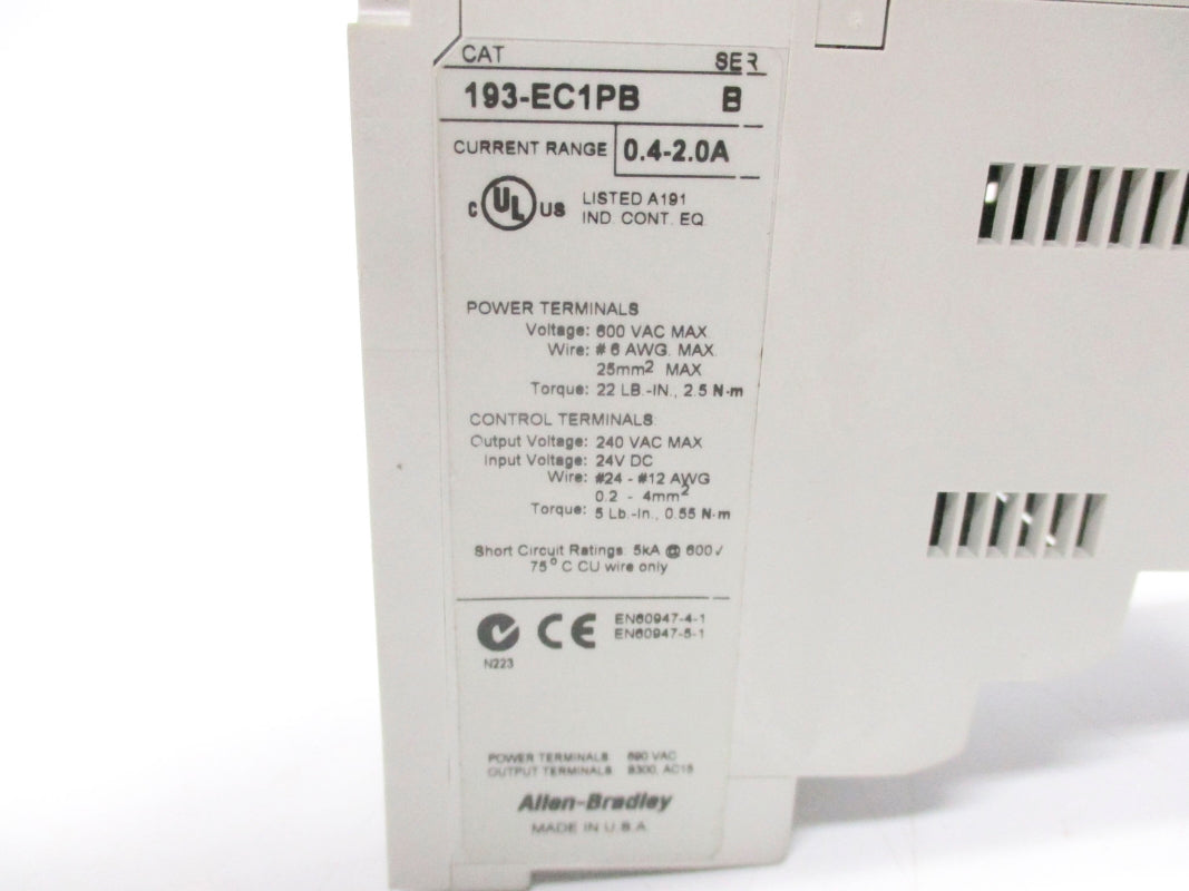 ALLEN BRADLEY 193-EC1PB SER. B 0.4-2.0A 600VAC NSNP