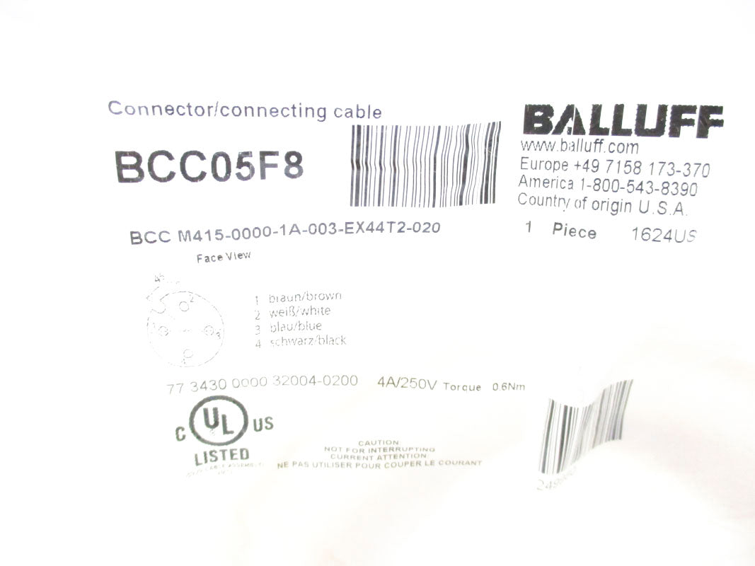 BALLUFF BCCM415-0000-1A-003-EX44T2-020 BCC05F8 4A 250V NSMP