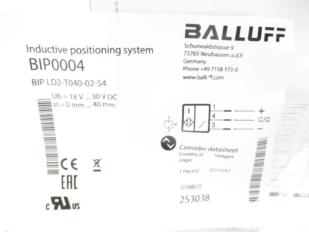 BALLUFF BIPLD2-T040-02-S4 BIP0004 18-30VDC NSMP