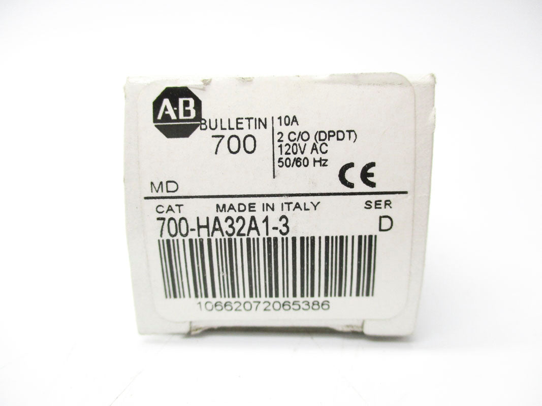 ALLEN BRADLEY 700-HA32A1-3 SER. D 120VAC 10A (WH) NSMP