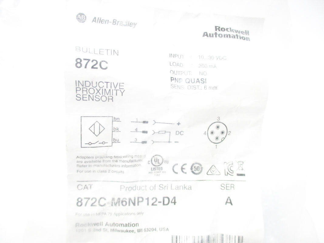 ALLEN BRADLEY 872C-M6NP12-D4 SER. A 10-30VDC NSMP