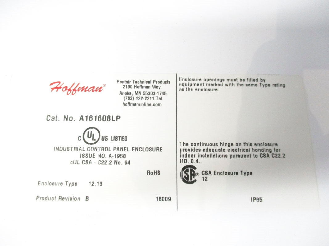 HOFFMAN A161608LP NSNP