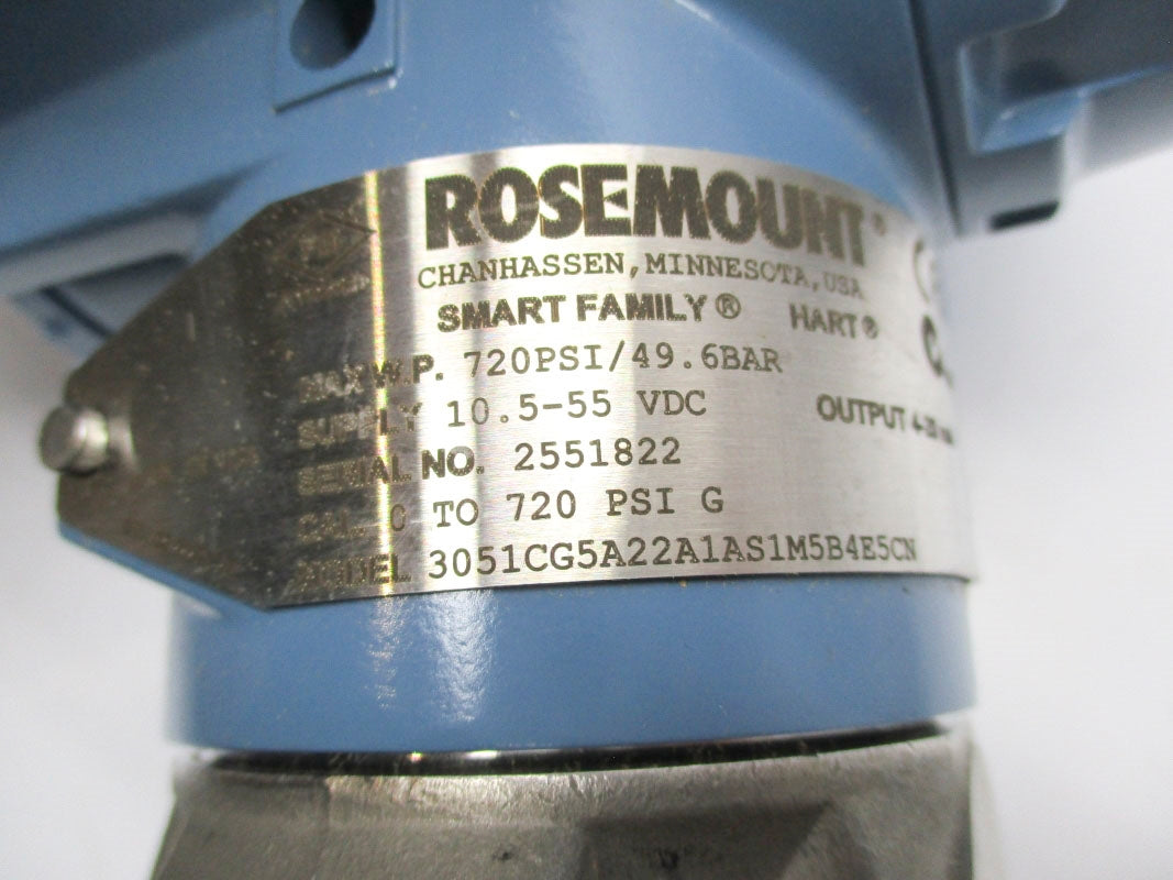 ROSEMOUNT 3051CG5A22A1AS1M5B4E5CN 10.5-55VDC 0-720PSI NSMP