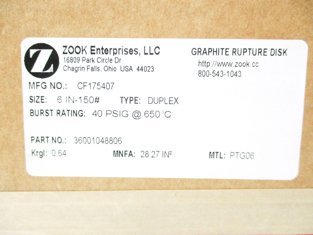 ZOOK ENTERPRISES 36001048806 CF175407 40PSI 650'C NSMP