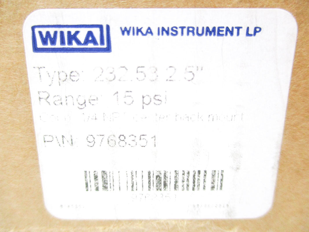 WIKA 9768351 232.53 0-15PSI 2.5" NSMP
