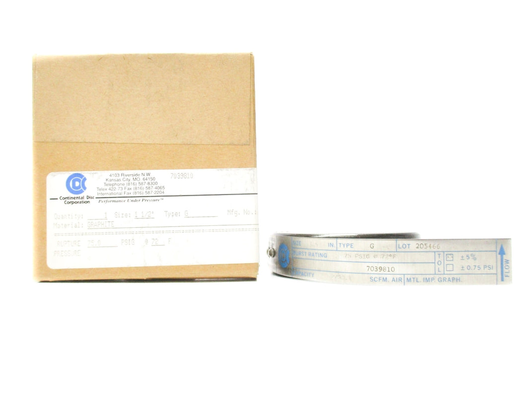 CONTINENTAL DISC 205466 G-1-1/2 75PSI 72'F NSMP