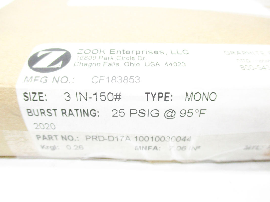 ZOOK ENTERPRISES CF183853 PRD-D17A 25PSI 95'F NSMP