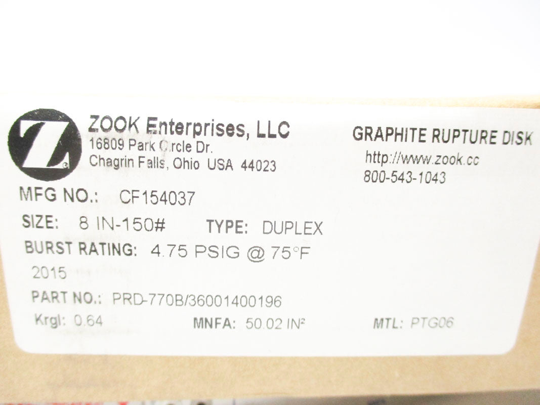 ZOOK ENTERPRISES CF154037 PRD-770B/36001400196 4.75PSI 75'F NSMP