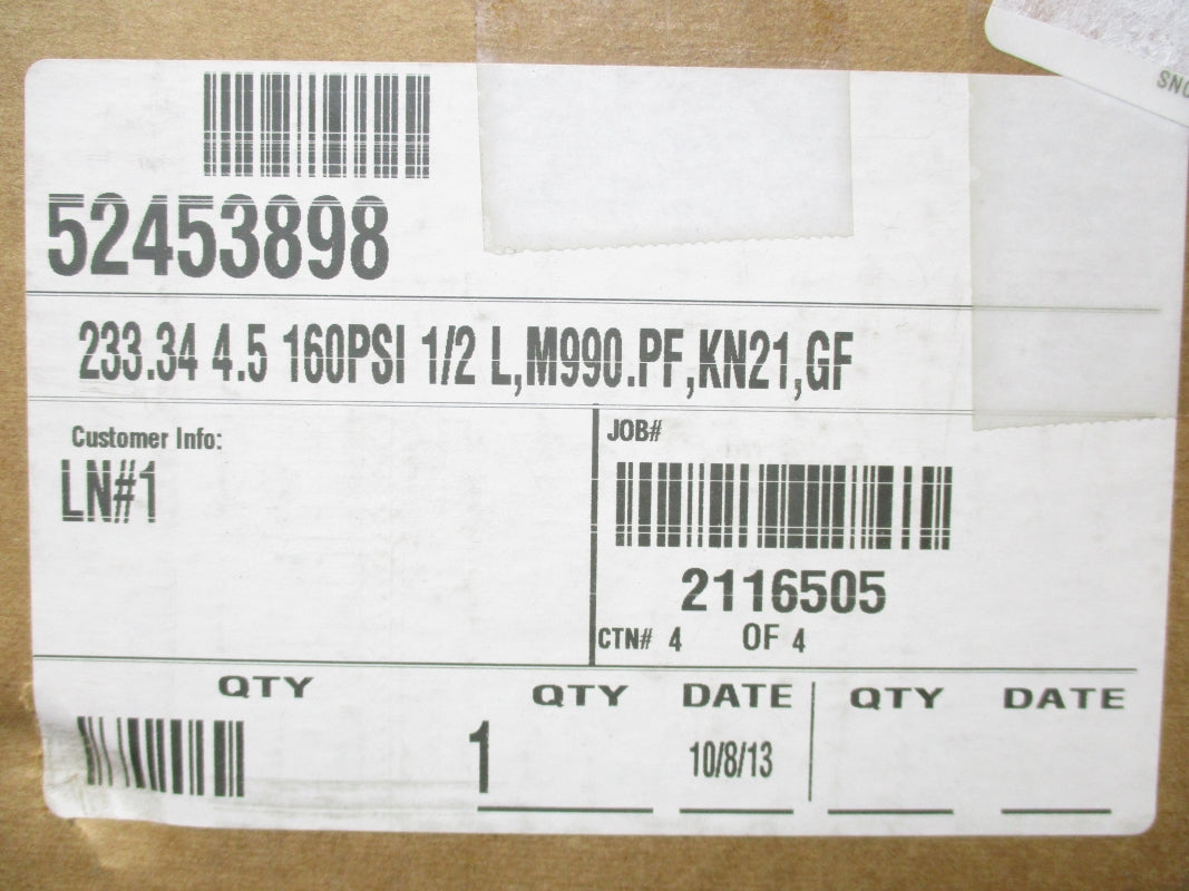 WIKA 233.344.5160PSI1/2L,M990.PF,KN21,GF 0-160PSI NSMP