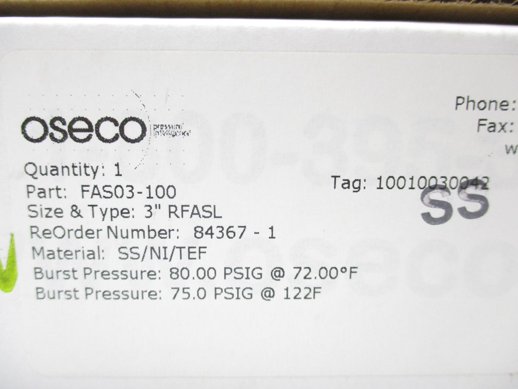 OSECO 84367-1 FAS03-100 80.0PSI 122'F NSMP