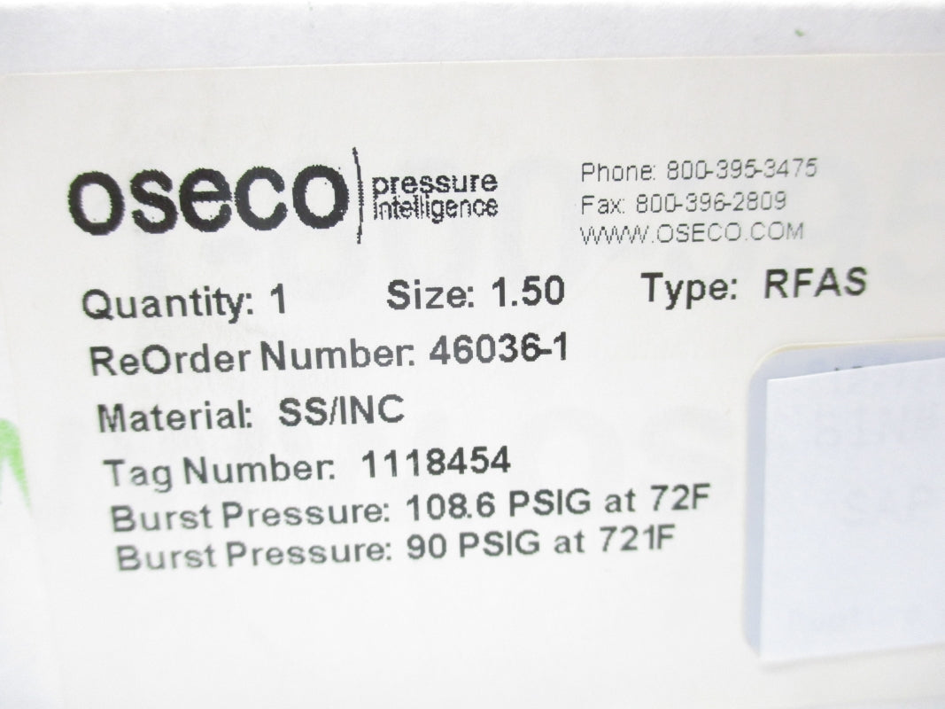 OSECO 46036-1 RFAS 1.5" 108.6PSI 721'F NSMP