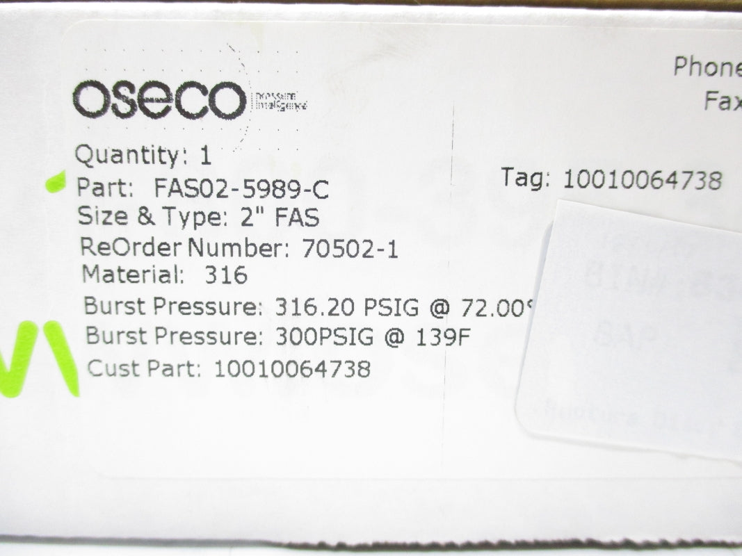 OSECO 70502-1 FAS02-5989-C 316.20PSI 139'F NSMP