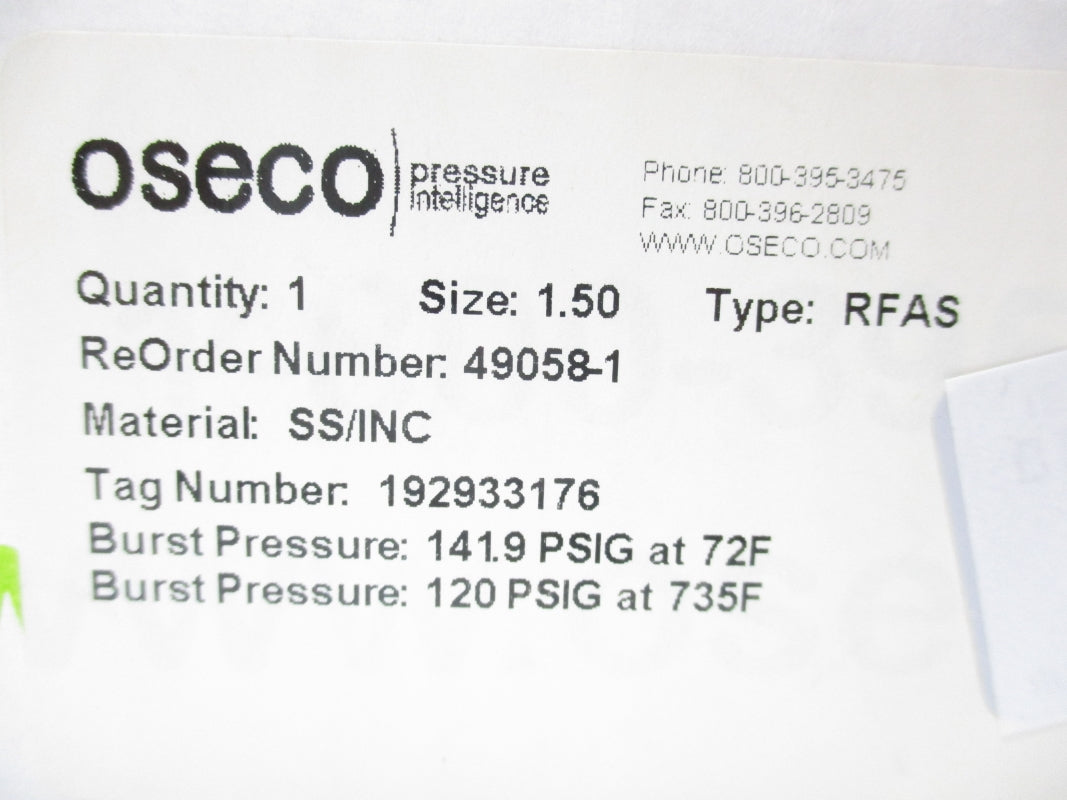 OSECO 49058-1 RFAS 1.5" 141.9PSI 735'F NSMP