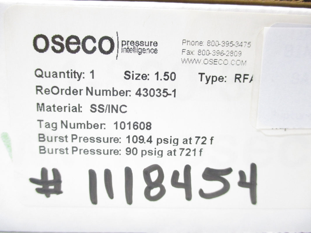 OSECO 43035-1 RFAS 1.5" 109.4PSI 721'F NSMP