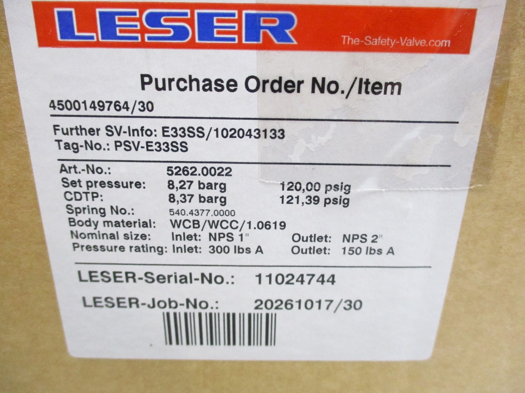 LESER 5262.0022 120,00PSI 725'F NSMP