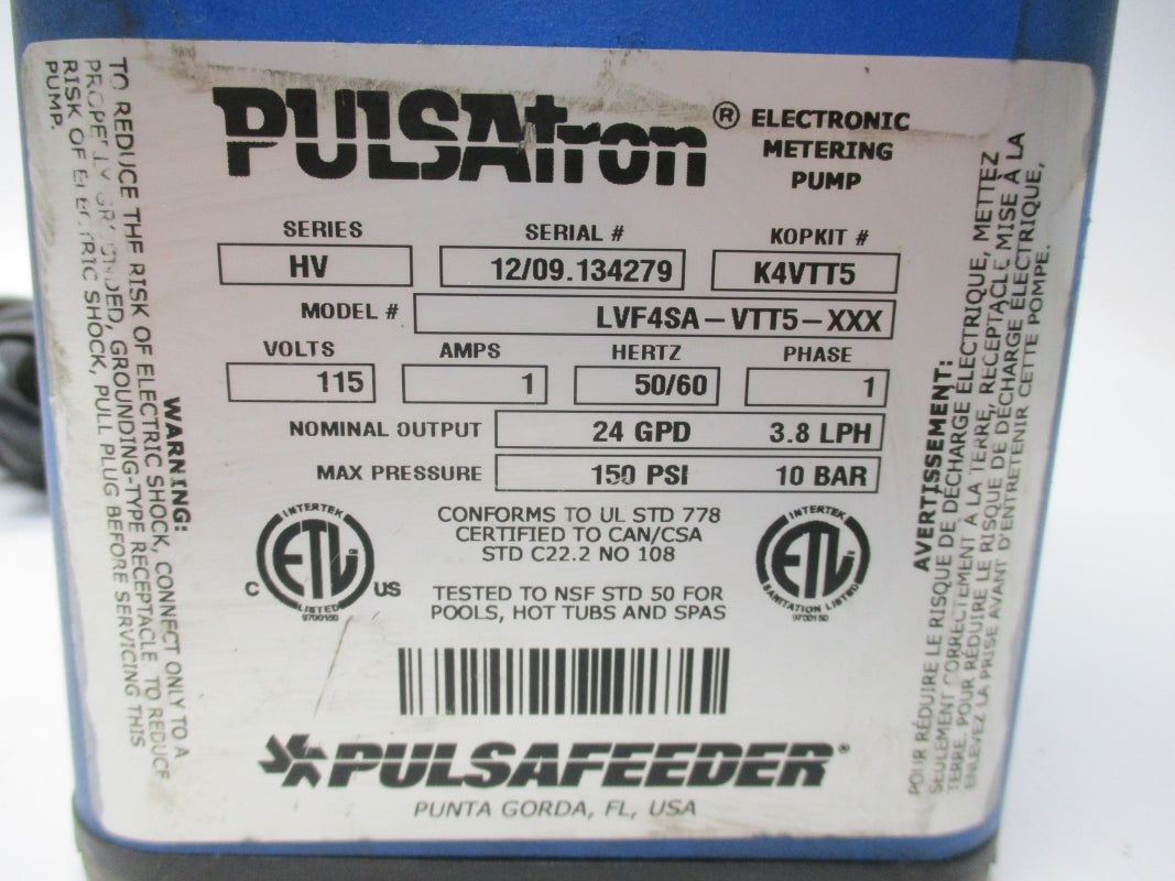 PULSAFEEDER LVF4SA-VTT5-XXX SER. HV 150PSI 115V 1A NSNP