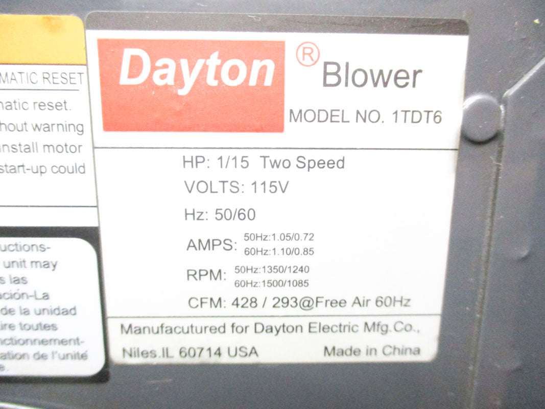 DAYTON 1TDT6 115V 1.10A NSNP