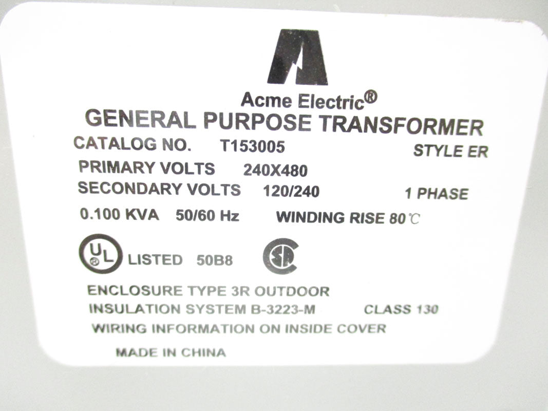 ACME ELECTRIC T153005 120/240V 0.100KVA NSMP