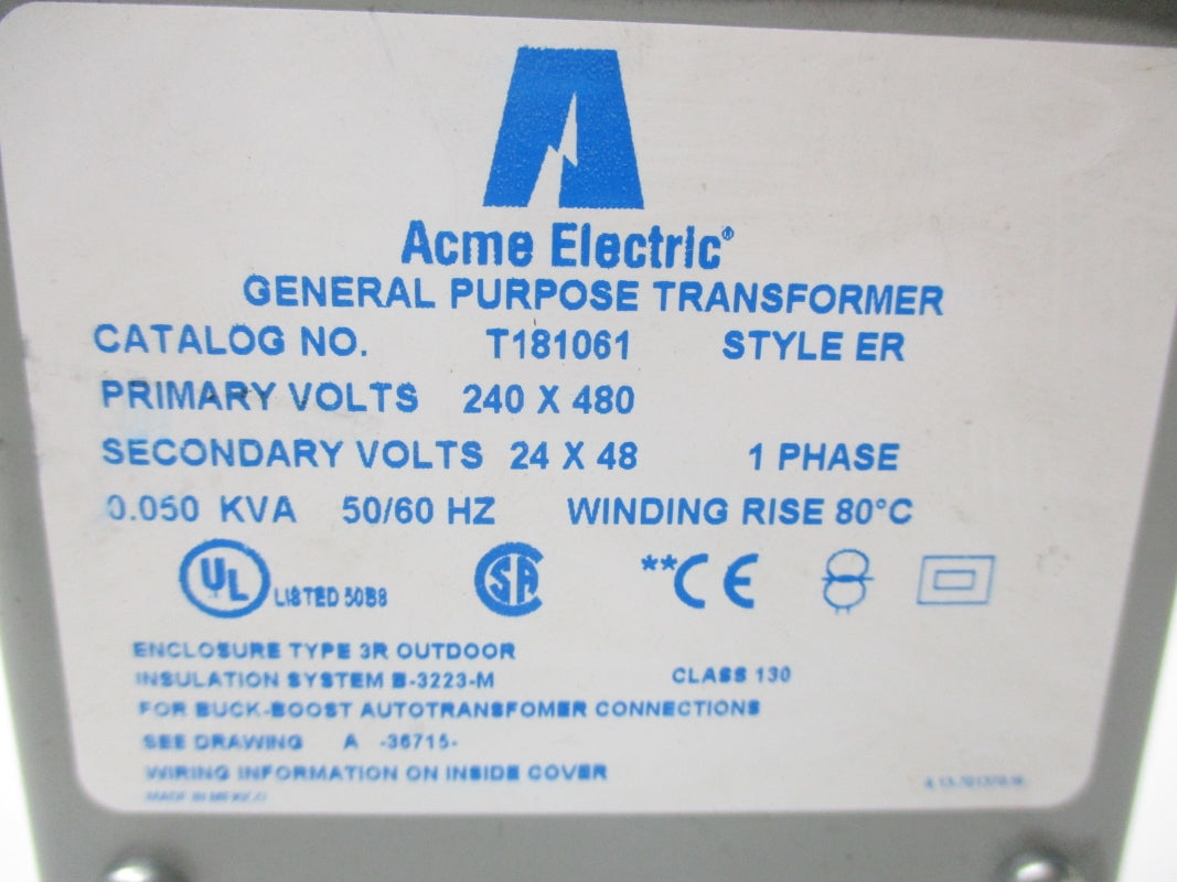 ACME ELECTRIC T181061 480V 0.050KVA (AS PICTURED) NSNP