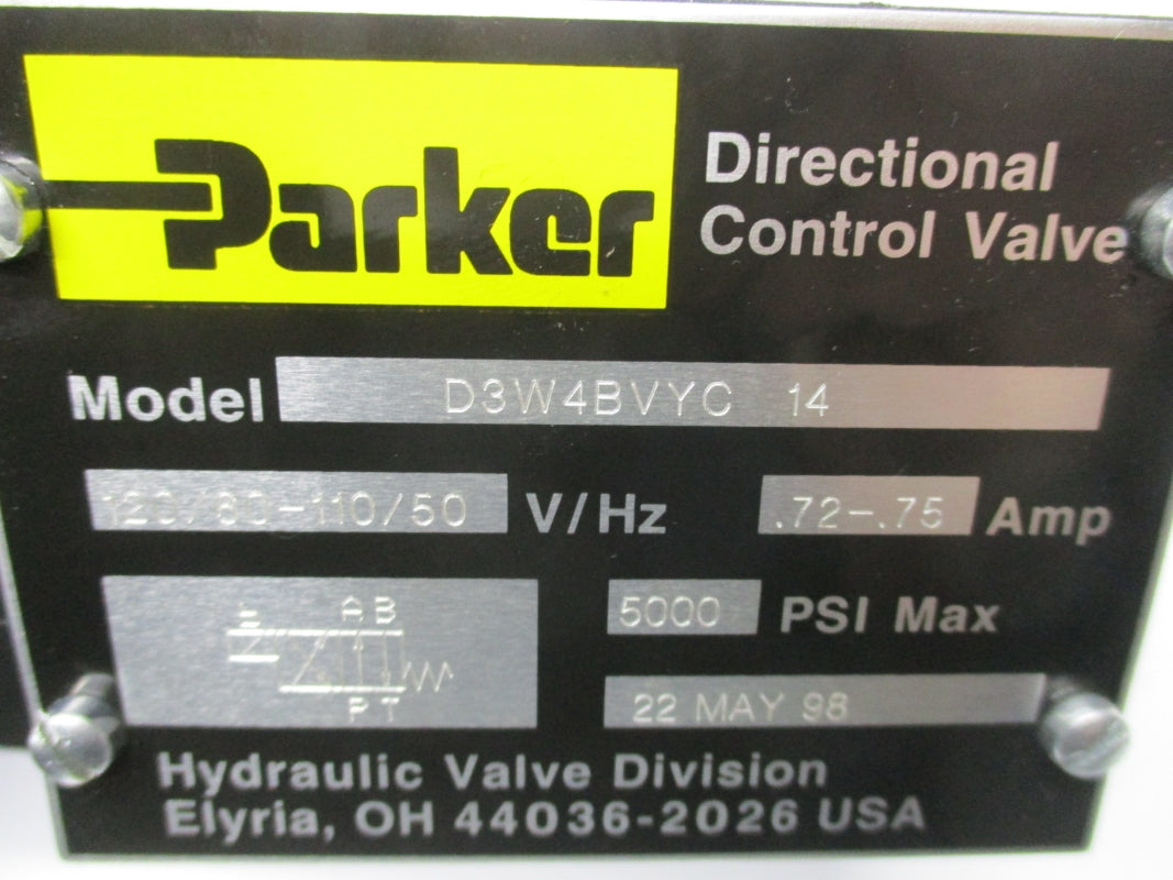 PARKER D3W4BVYC14 110/120V 5000PSI .72-.75A NSMP