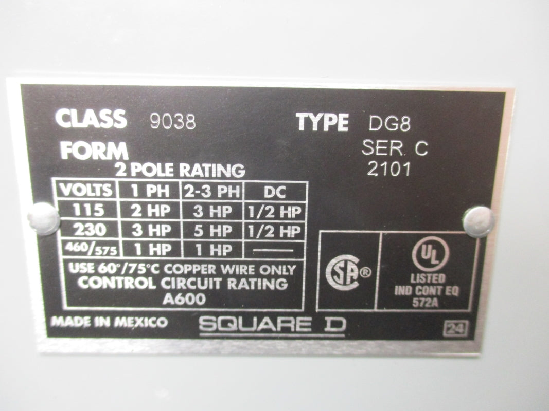 SQUARE D 9038DG8 SER. C 460V NSNP