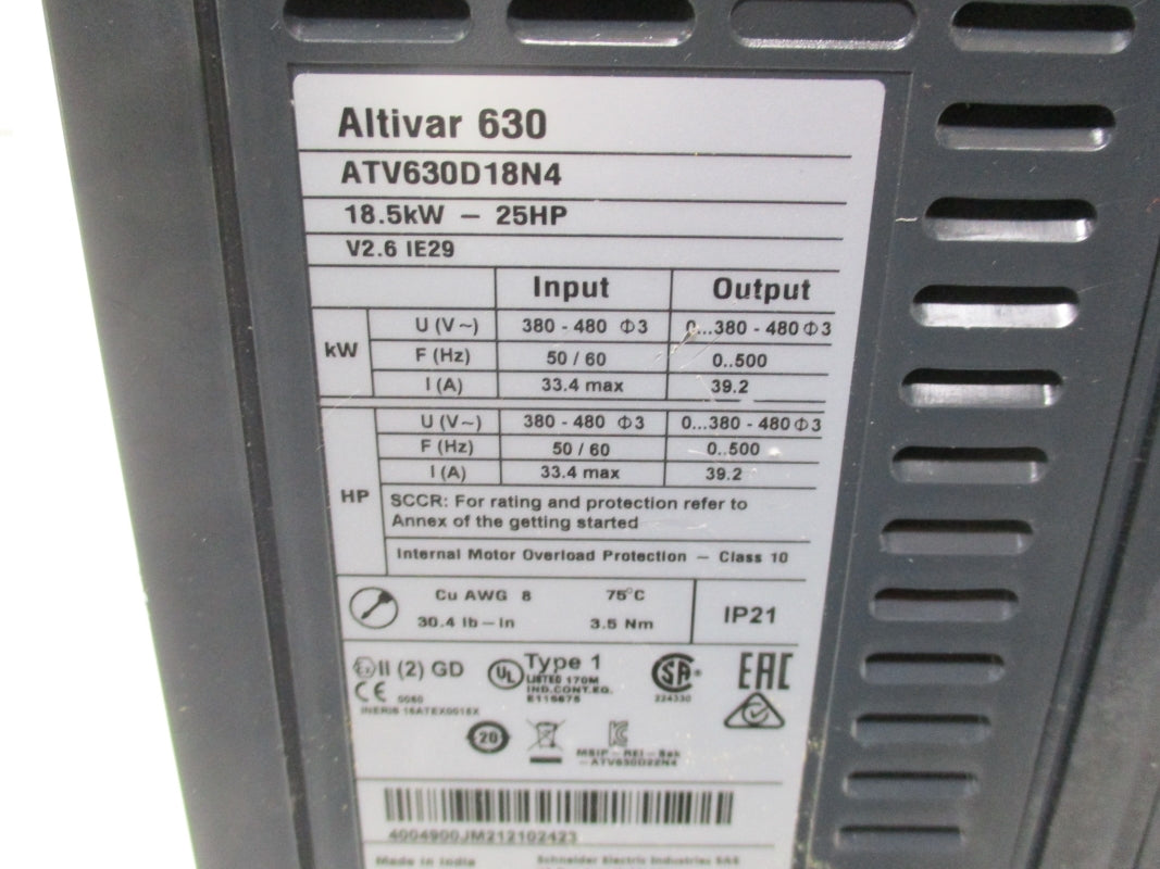 SCHNEIDER ELECTRIC ATV630D18N4 480V UNMP