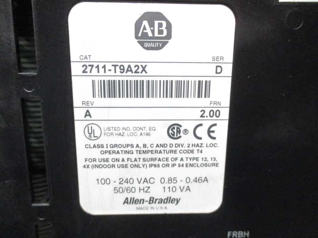 ALLEN BRADLEY 2711-T9A2X SER. D 2.00FRN 100-240VAC 0.85-0.46A UNMP