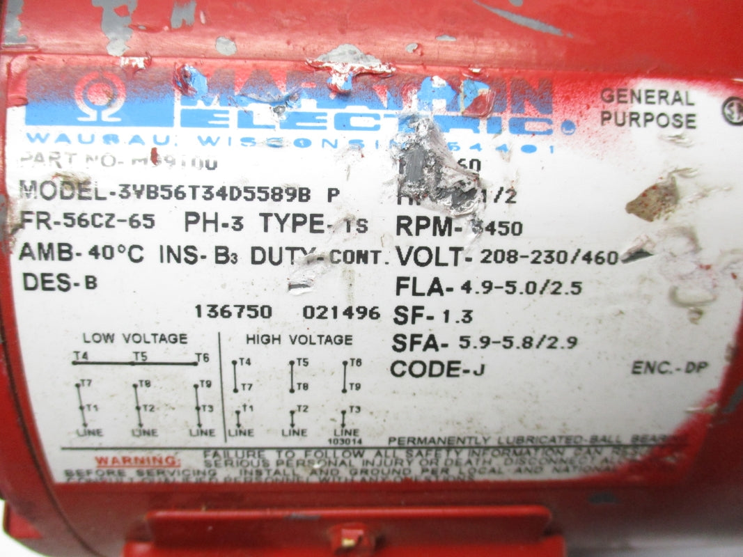 MARATHON ELECTRIC 3VB56T34D5589B M99100 460V UNMP