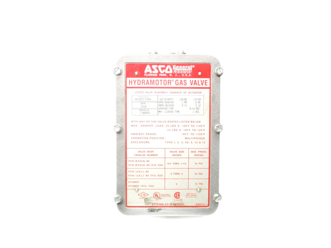 ASCO AH2D112A4 110/120V 1.85/2.25A 6-14S UNMP