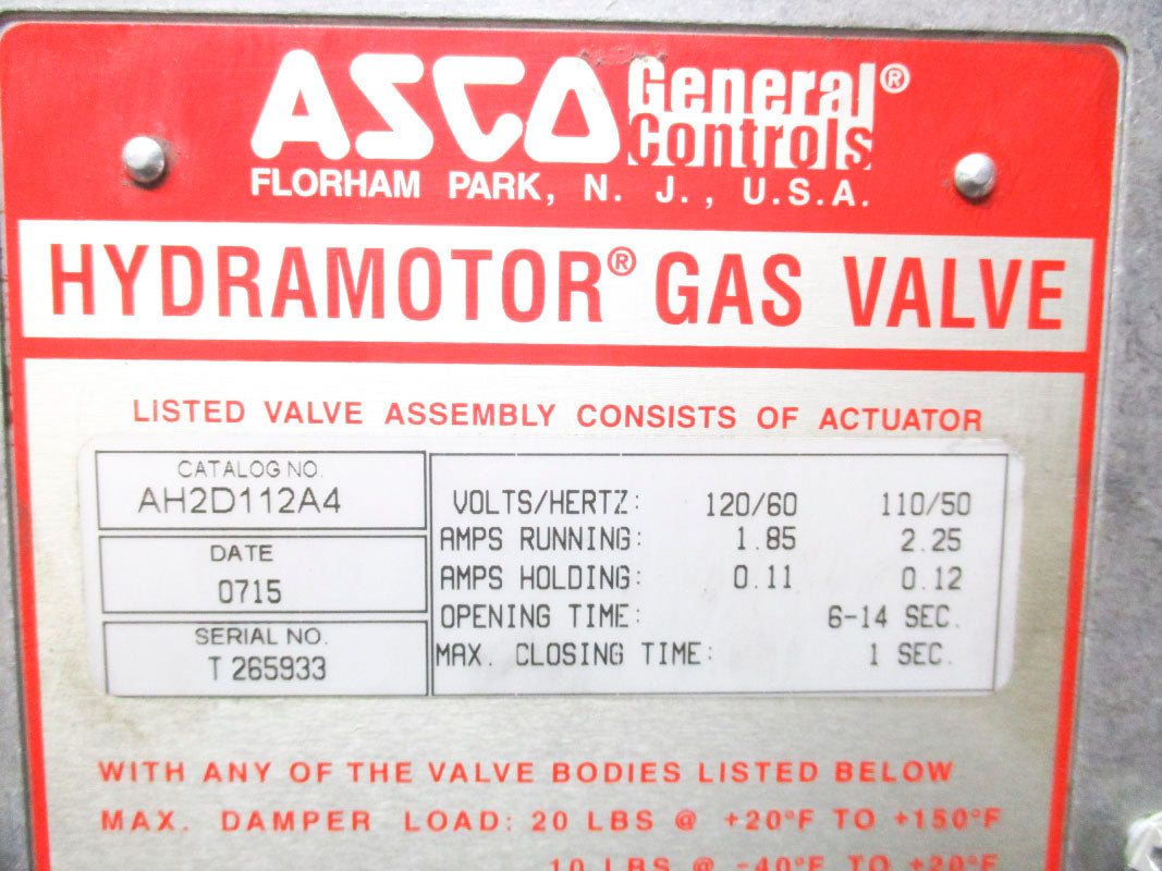 ASCO AH2D112A4 110/120V 1.85/2.25A 6-14S UNMP