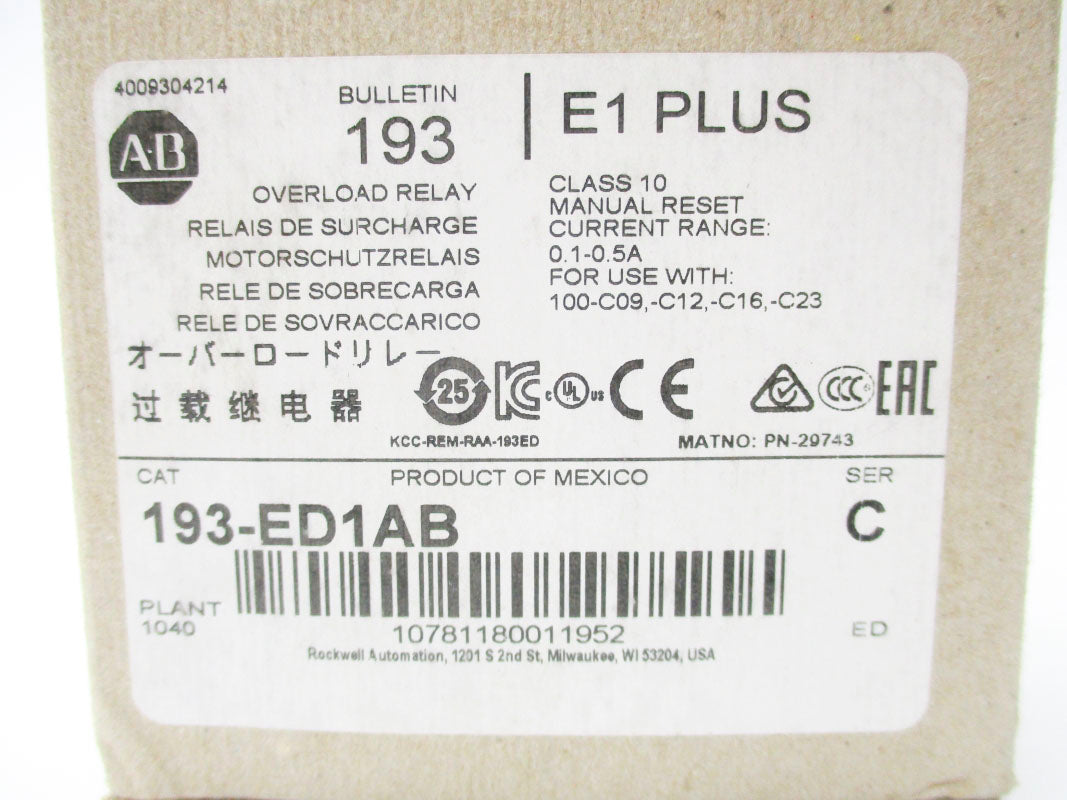 ALLEN BRADLEY 193-ED1AB SER. C 0.1-0.5 600V (BR/WH) NSMP