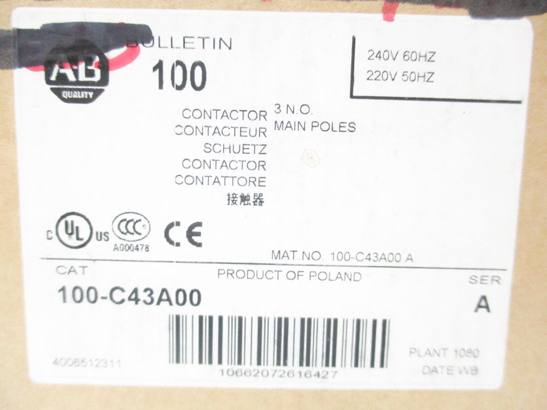ALLEN BRADLEY 100-C43A00 SER. A 220/240V 43A (BR/WH) NSMP