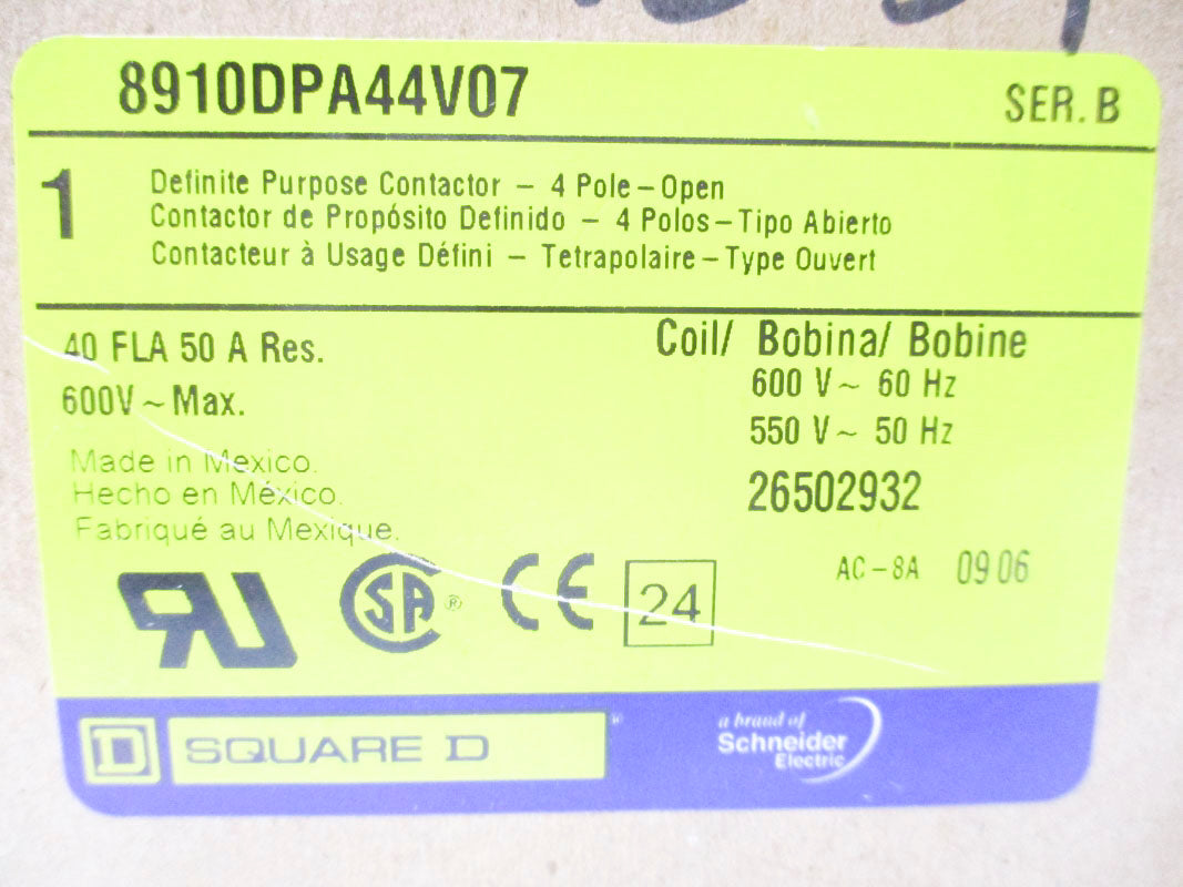 SQUARE D 8910DPA44V07 SER. B 50A 550/600V NSMP