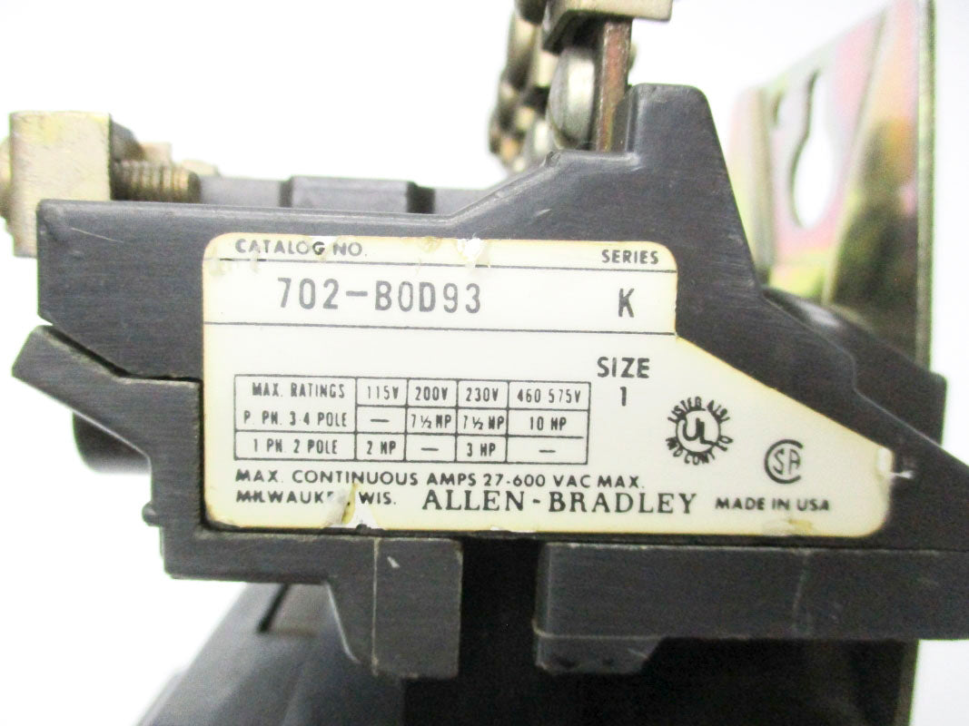 ALLEN BRADLEY 702-BOD93 SER. K 120V 27A UNMP