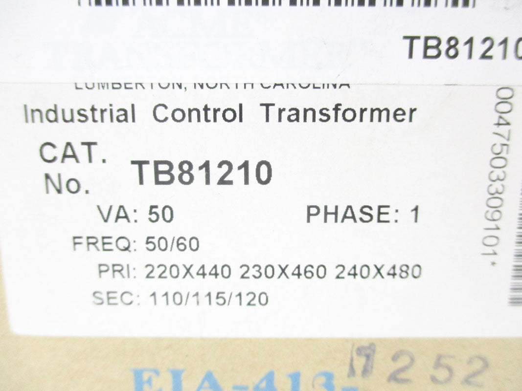 ACME TRANSFORMER TB81210 480V 50VA NSMP