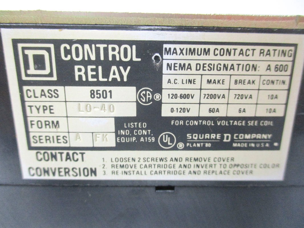 SQUARE D 8501LO40 SER. A 110/120V 10A UNMP