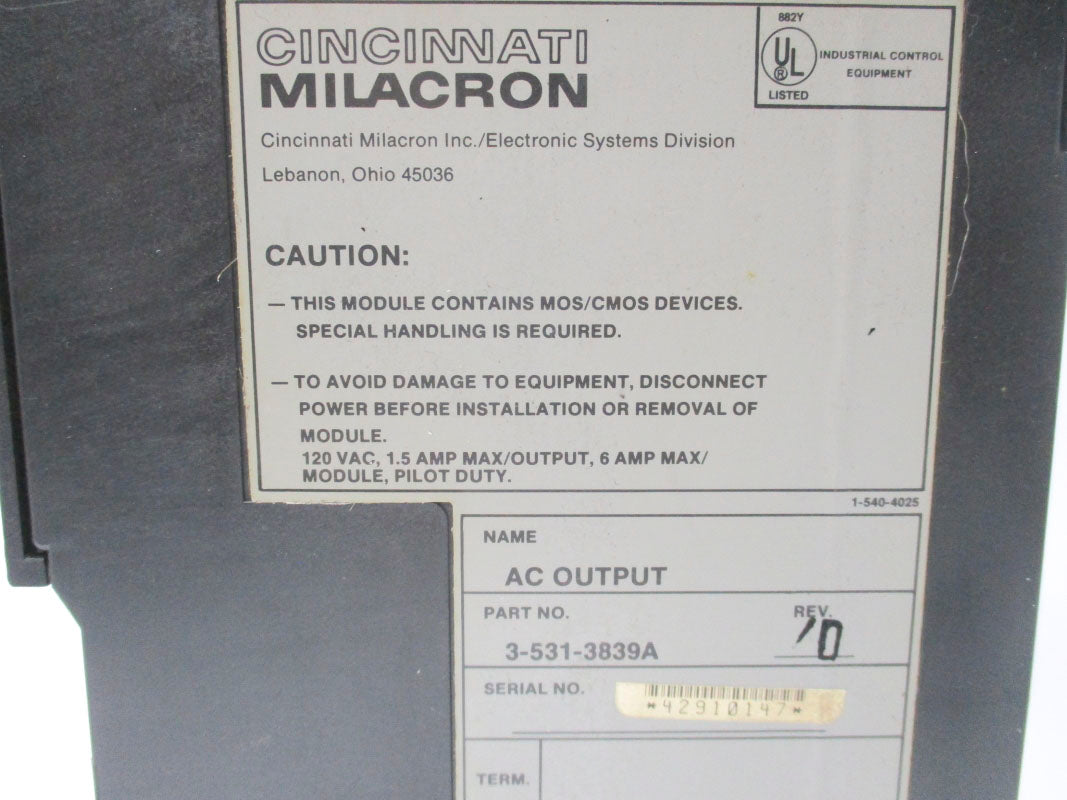 CINCINNATI MILACRON 3-531-3839A 120VAC 1.5A UNMP