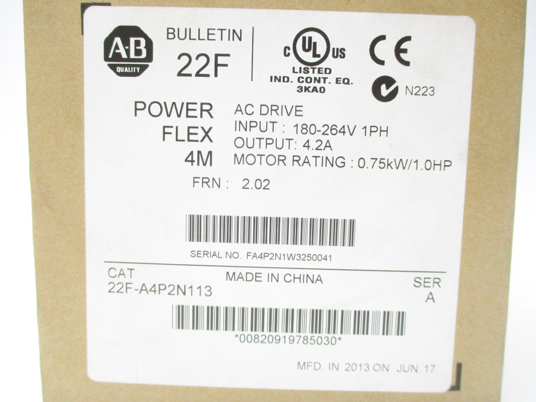 ALLEN BRADLEY 22F-A4P2N113 180-264V 4.2A FW:2.02 SER.A NSMP