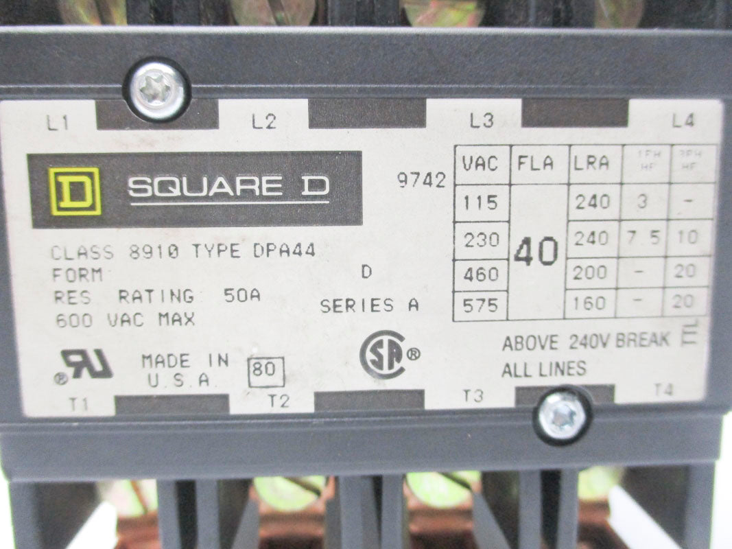 SQUARE D 8910DPA44 SER. A 50A 600VAC UNMP