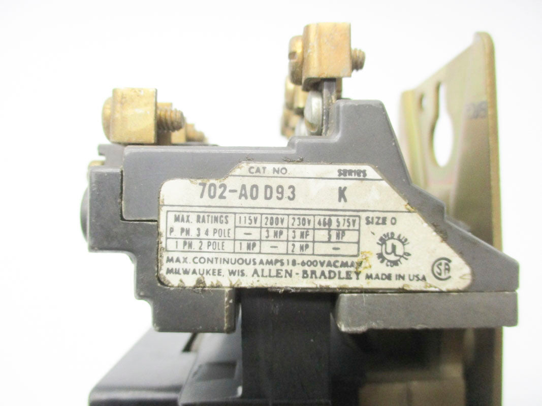 ALLEN BRADLEY 702-AOD93 SER. K 110/120V 18A UNMP