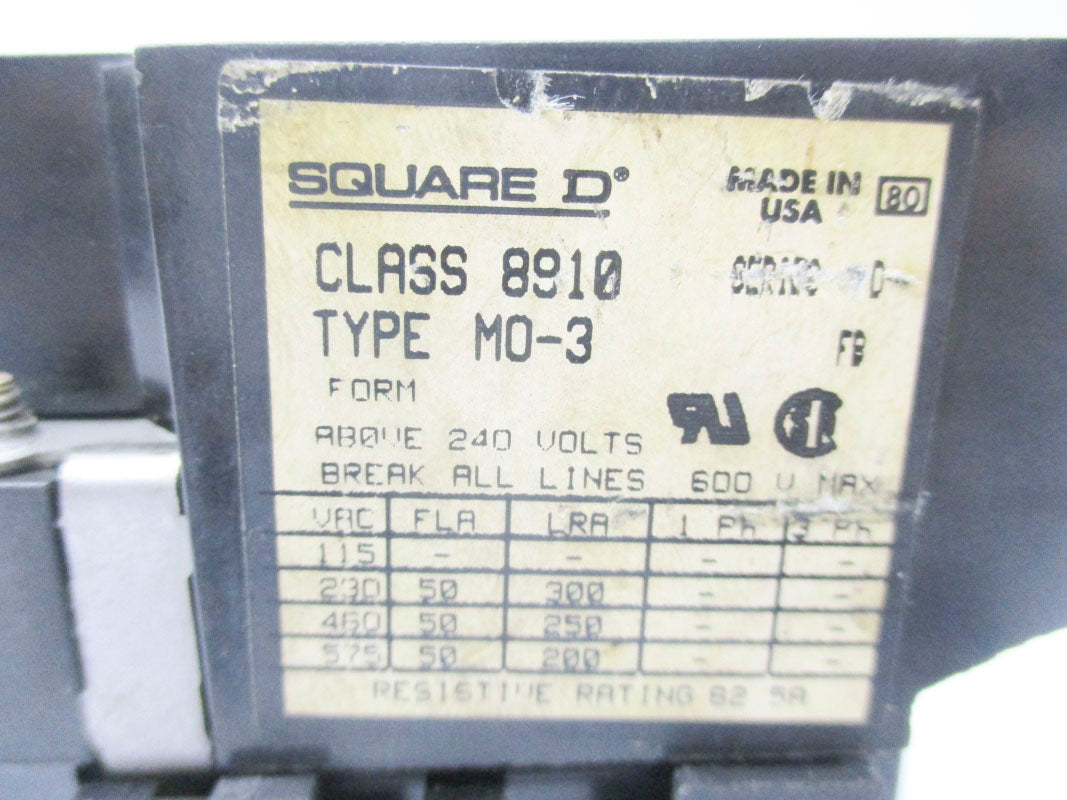 SQUARE D 8910MO3 SER. D 120V UNMP