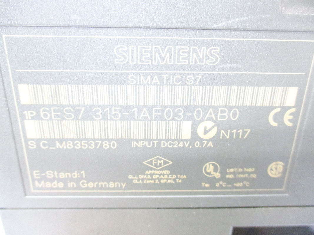 SIEMENS 6ES7315-1AF03-0AB0 24VDC 0.7A UNMP