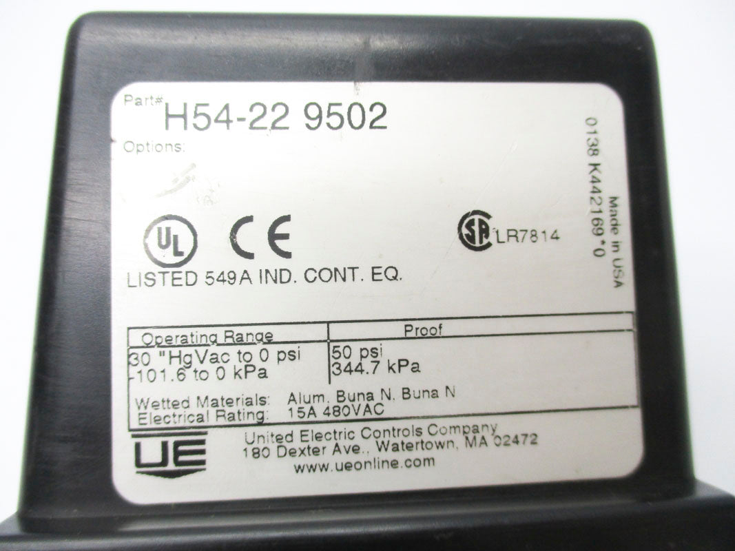 UNITED ELECTRIC H54-229502 480VAC 15A 50PSI NSNP