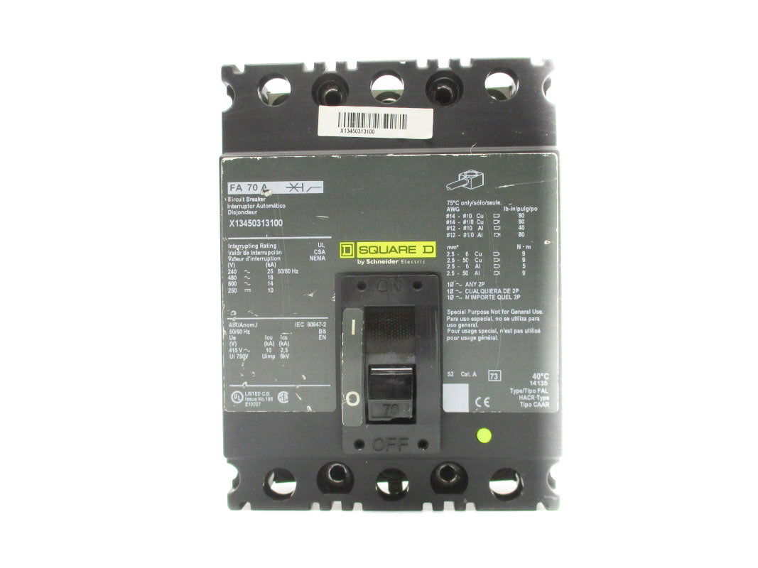 SQUARE D FAL360701586 X13450313100 70A 600V UNMP