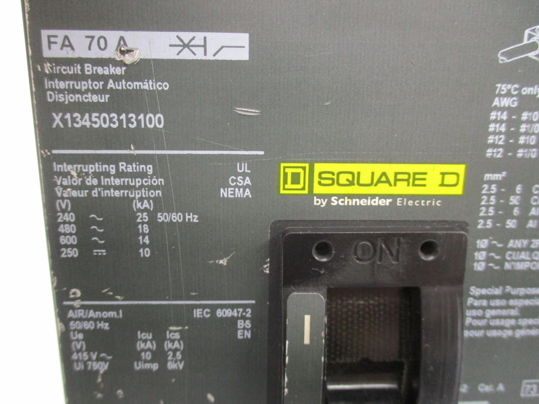 SQUARE D FAL360701586 X13450313100 70A 600V UNMP