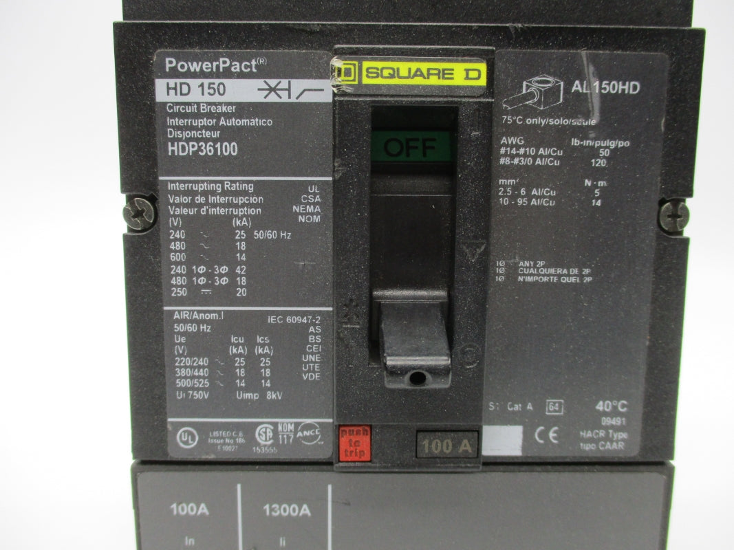 SQUARE D HDL36125 SER. 1 600V 125A NSNP