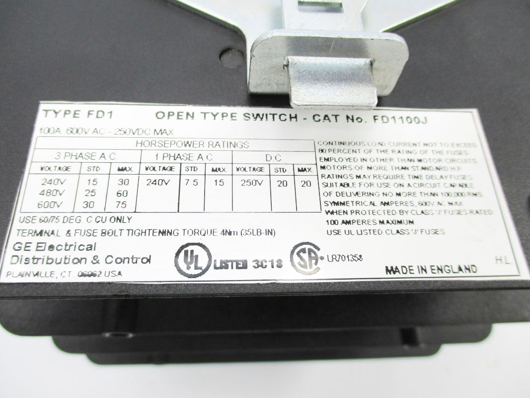 GENERAL ELECTRIC FD1100J FD1 600VAC 100A NUPI