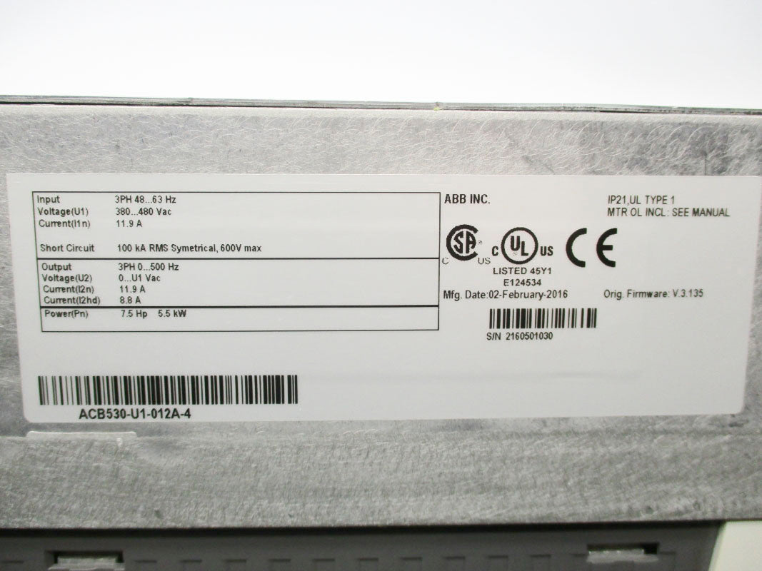 BALDOR ACB530-U1-012A-4 F/W V.3.135 480VAC 11.9A NSNP